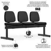 Cadeira Longarina 3 Lugares Recepção Sala De Espera Work F02 Crepe Preto - Lyam Decor - 2