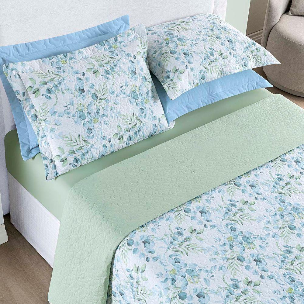 Kit Cobre Leito Colcha Maris Queen Estampado Dupla Face Percalle 200 Fios 3 Peças Forest Verde - 4
