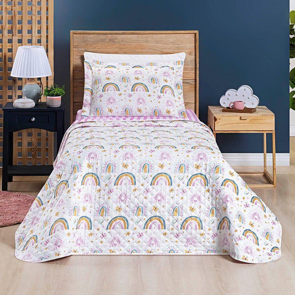Kit Cobre Leito Colcha Solteiro Infantil Lutti Dupla Face 200 Fios 2 Peças Arco íris Rainbow Rosa - 2