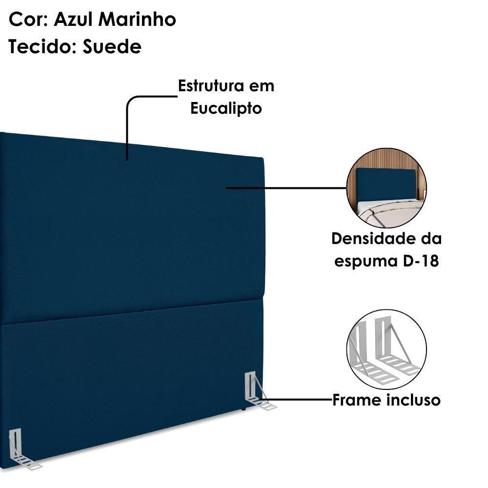 Cabeceira Casal 140 Cm Com Frame Luna Suede Azul Marinho Artte Azul Marinho - 4