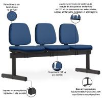 Cadeira Longarina 3 Lugares Recepção Sala De Espera Work F02 Crepe Azul - Lyam Decor - 2