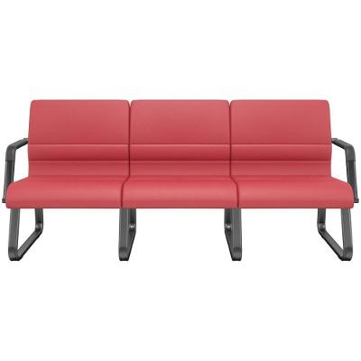 Cadeira Longarina 3 Lugares Recepção Com Braço Pés Preto Lev P03 Vinil Vermelho - Lyam Decor