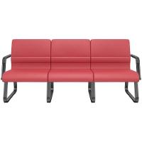 Cadeira Longarina 3 Lugares Recepção Com Braço Pés Preto Lev P03 Vinil Vermelho - Lyam Decor - 1