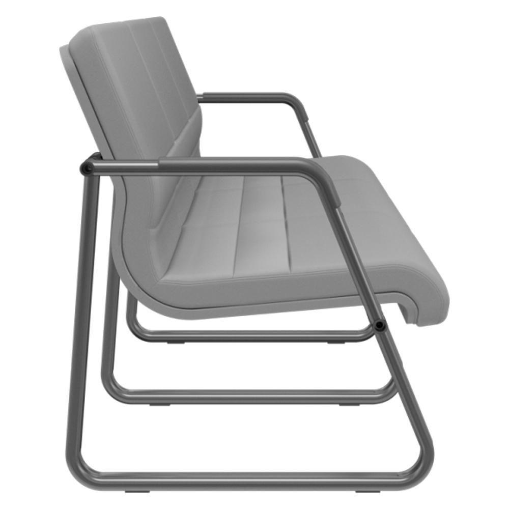 Cadeira Longarina 3 Lugares Recepção Com Braço Pés Preto Lev P03 Vinil Cinza - Lyam Decor - 2