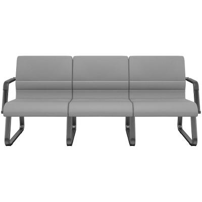 Cadeira Longarina 3 Lugares Recepção Com Braço Pés Preto Lev P03 Vinil Cinza - Lyam Decor