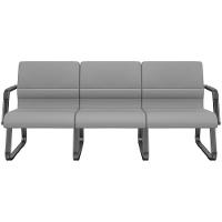 Cadeira Longarina 3 Lugares Recepção Com Braço Pés Preto Lev P03 Vinil Cinza - Lyam Decor - 1