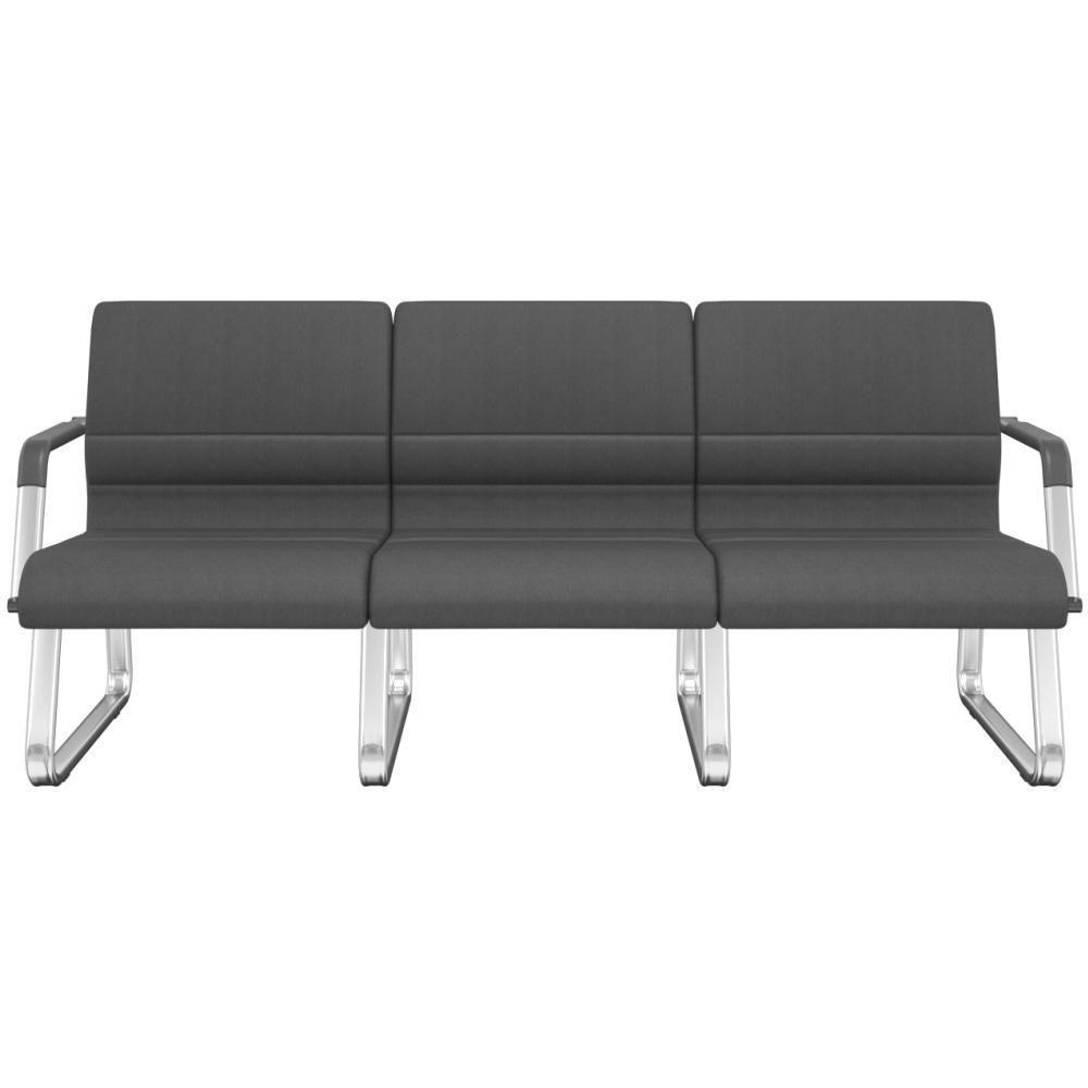 Cadeira Longarina 3 Lugares Recepção Com Braço Pés Cromado Lev P03 Crepe Preto - Lyam Decor - 1