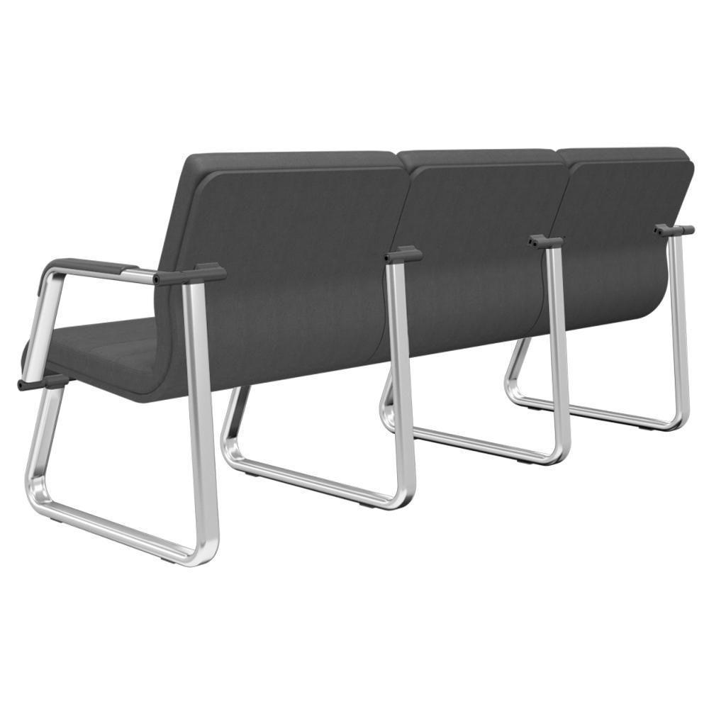 Cadeira Longarina 3 Lugares Recepção Com Braço Pés Cromado Lev P03 Crepe Preto - Lyam Decor - 5