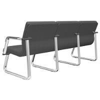 Cadeira Longarina 3 Lugares Recepção Com Braço Pés Cromado Lev P03 Crepe Preto - Lyam Decor - 5