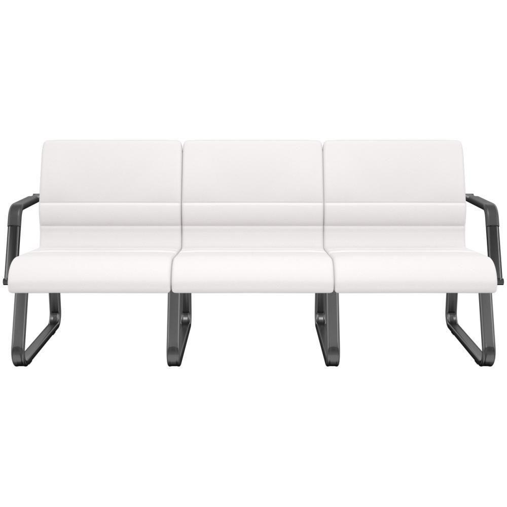 Cadeira Longarina 3 Lugares Recepção Com Braço Pés Preto Lev P03 Vinil Branco - Lyam Decor - 1