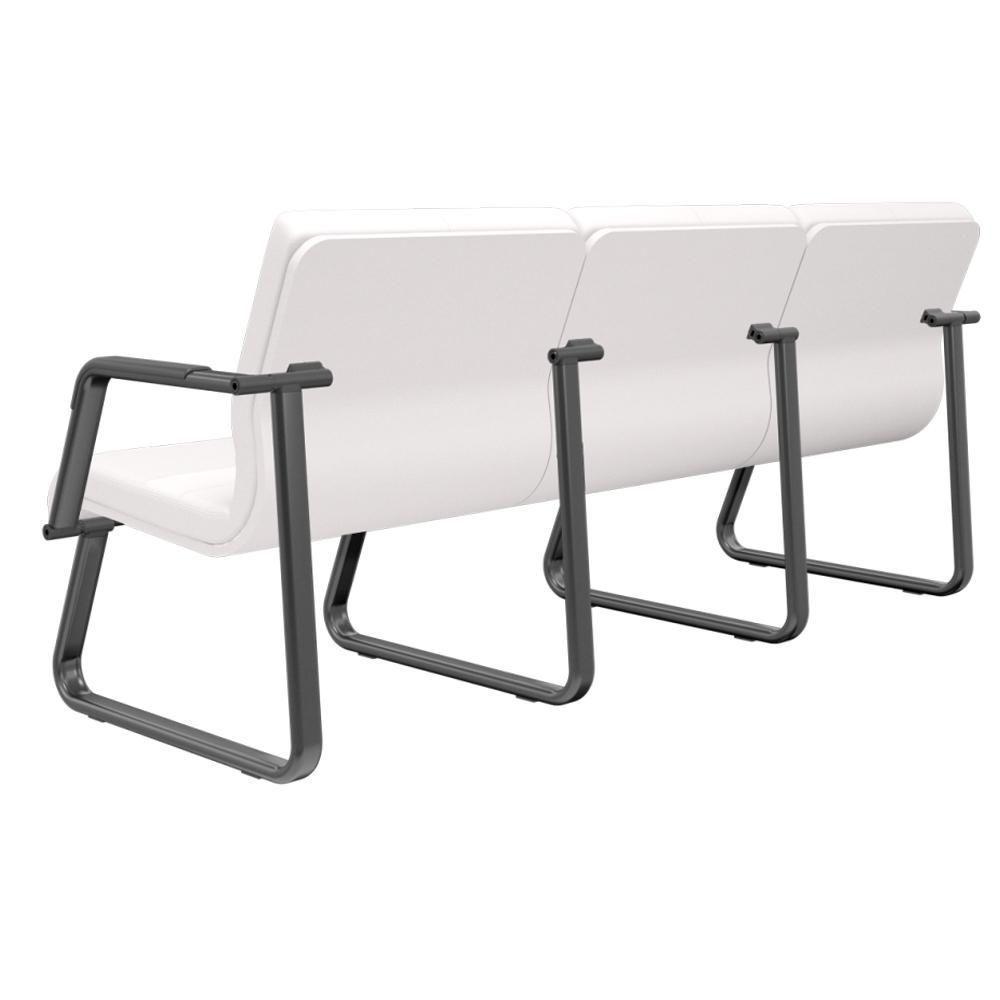 Cadeira Longarina 3 Lugares Recepção Com Braço Pés Preto Lev P03 Vinil Branco - Lyam Decor - 5