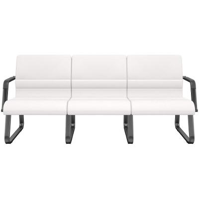 Cadeira Longarina 3 Lugares Recepção Com Braço Pés Preto Lev P03 Vinil Branco - Lyam Decor