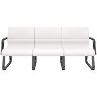 Cadeira Longarina 3 Lugares Recepção Com Braço Pés Preto Lev P03 Vinil Branco - Lyam Decor - 1