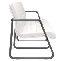 Cadeira Longarina 3 Lugares Recepção Com Braço Pés Preto Lev P03 Vinil Branco - Lyam Decor - 2