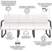 Cadeira Longarina 3 Lugares Recepção Com Braço Pés Preto Lev P03 Vinil Branco - Lyam Decor - 3