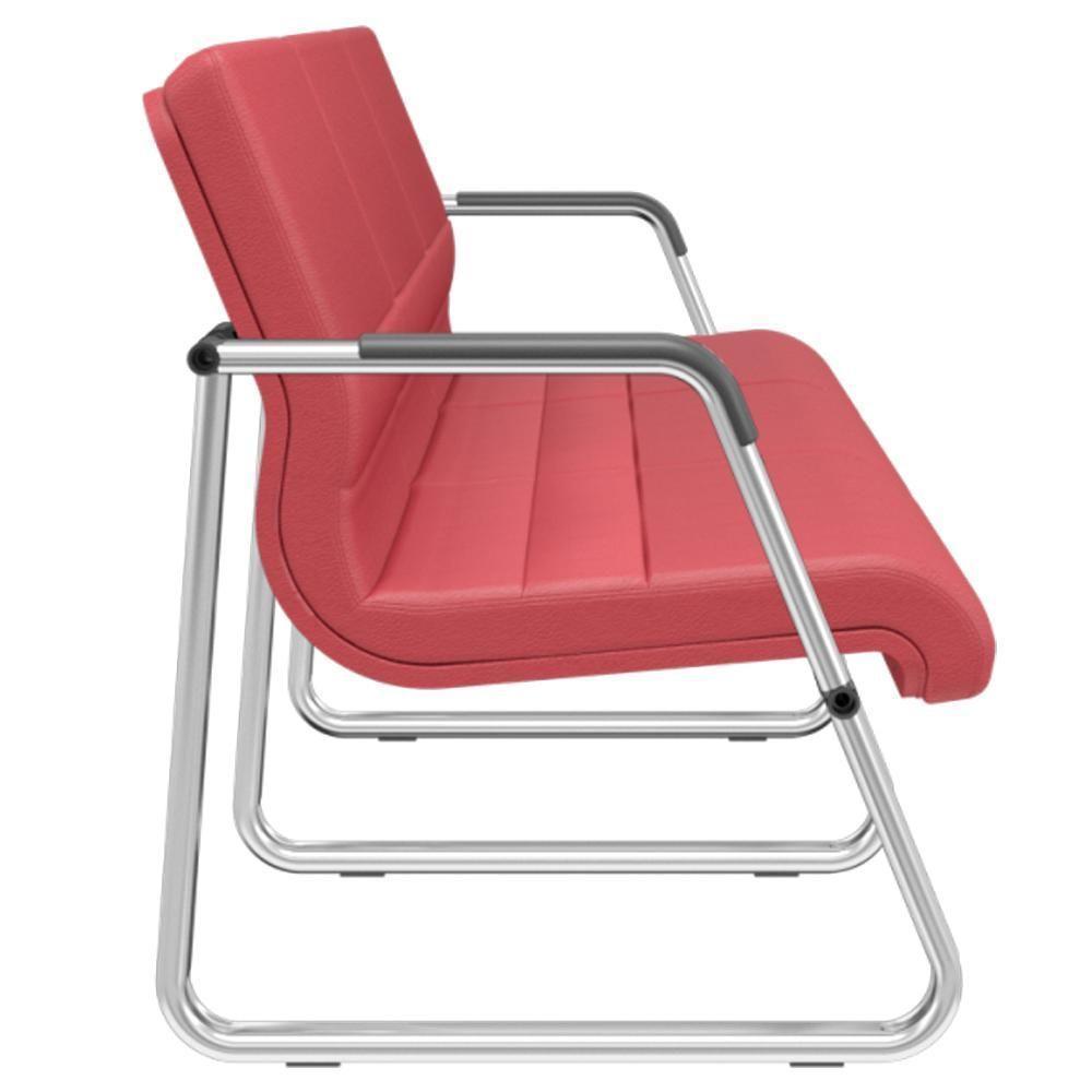 Cadeira Longarina 3 Lugares Recepção Com Braço Pés Cromado Lev P03 Vinil Vermelho - Lyam Decor - 2