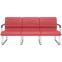 Cadeira Longarina 3 Lugares Recepção Com Braço Pés Cromado Lev P03 Vinil Vermelho - Lyam Decor - 1