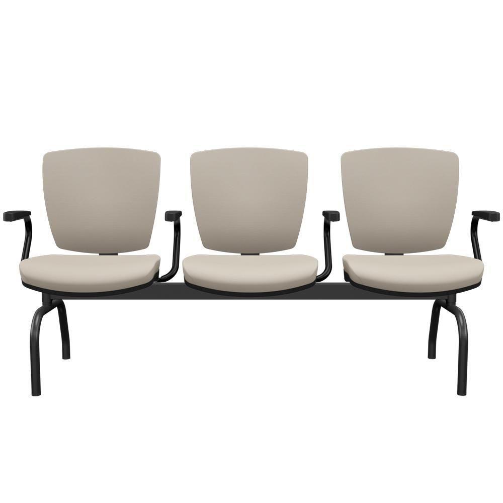 Cadeira Longarina 3 Lugares Aeroporto Recepção Preto Baixa Flexi P03 Vinil Bege - Lyam - 1