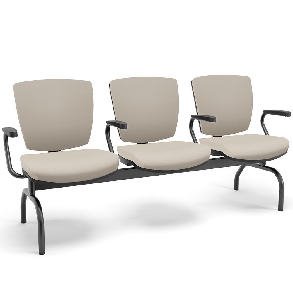 Cadeira Longarina 3 Lugares Aeroporto Recepção Preto Baixa Flexi P03 Vinil Bege - Lyam - 3