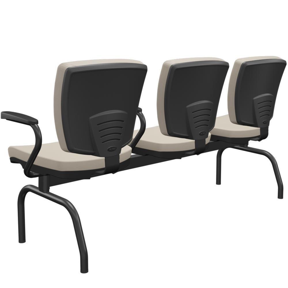 Cadeira Longarina 3 Lugares Aeroporto Recepção Preto Baixa Flexi P03 Vinil Bege - Lyam - 7