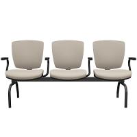 Cadeira Longarina 3 Lugares Aeroporto Recepção Preto Baixa Flexi P03 Vinil Bege - Lyam - 1