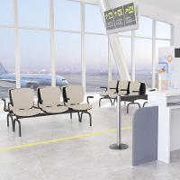 Cadeira Longarina 3 Lugares Aeroporto Recepção Preto Baixa Flexi P03 Vinil Bege - Lyam - 2