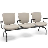 Cadeira Longarina 3 Lugares Aeroporto Recepção Preto Baixa Flexi P03 Vinil Bege - Lyam - 3