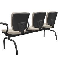 Cadeira Longarina 3 Lugares Aeroporto Recepção Preto Baixa Flexi P03 Vinil Bege - Lyam - 7