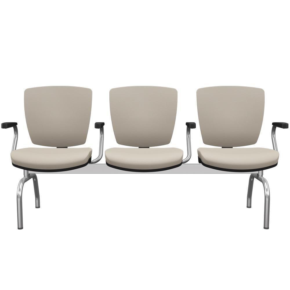 Cadeira Longarina 3 Lugares Aeroporto Recepção Cromado Baixa Flexi P03 Vinil Bege - Lyam - 1