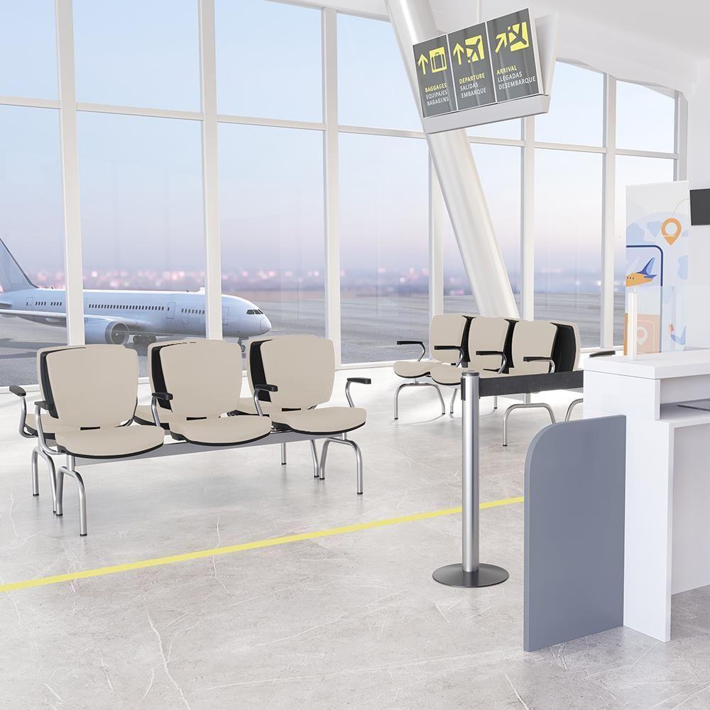 Cadeira Longarina 3 Lugares Aeroporto Recepção Cromado Baixa Flexi P03 Vinil Bege - Lyam - 2