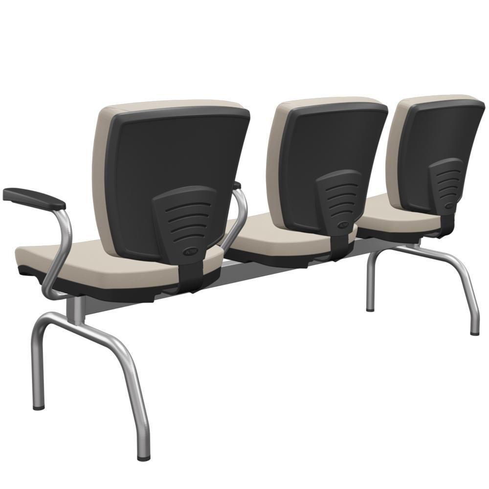 Cadeira Longarina 3 Lugares Aeroporto Recepção Cromado Baixa Flexi P03 Vinil Bege - Lyam - 6