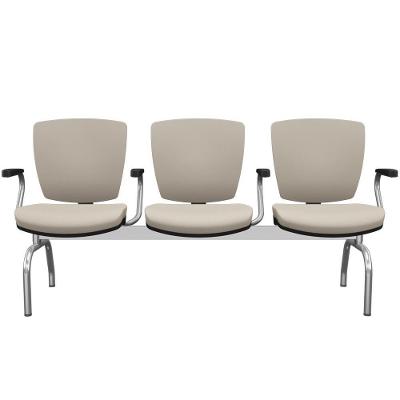 Cadeira Longarina 3 Lugares Aeroporto Recepção Cromado Baixa Flexi P03 Vinil Bege - Lyam