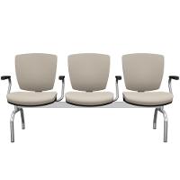 Cadeira Longarina 3 Lugares Aeroporto Recepção Cromado Baixa Flexi P03 Vinil Bege - Lyam - 1