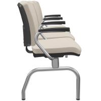 Cadeira Longarina 3 Lugares Aeroporto Recepção Cromado Baixa Flexi P03 Vinil Bege - Lyam - 3