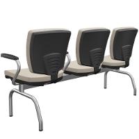 Cadeira Longarina 3 Lugares Aeroporto Recepção Cromado Baixa Flexi P03 Vinil Bege - Lyam - 6