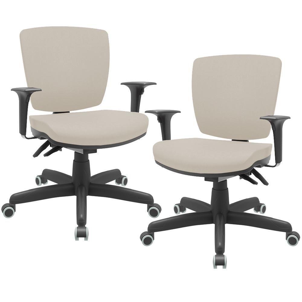 Kit 02 Cadeiras De Escritório Executiva Office Giratória Preto Baixa Flexi P03 Vinil Bege - Lyam - 1