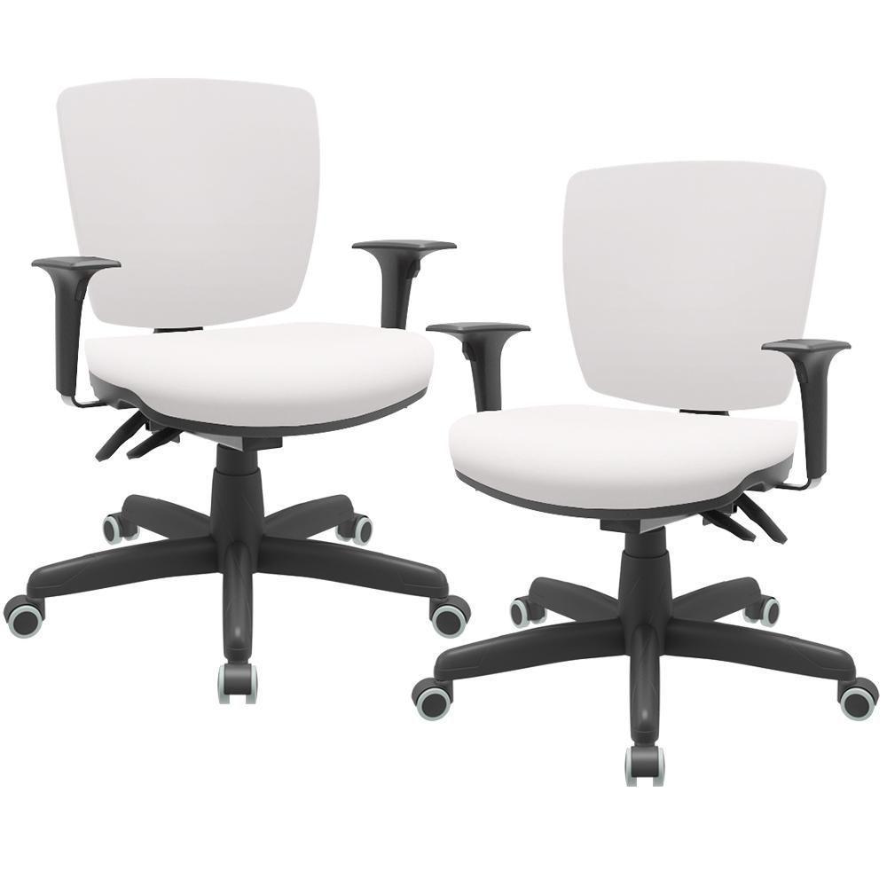 Kit 02 Cadeiras De Escritório Executiva Office Giratória Preto Baixa Flexi P03 Vinil Branco - Lyam - 1