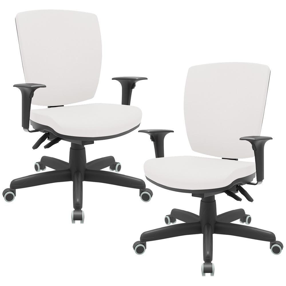 Kit 02 Cadeiras De Escritório Diretor Office Giratória Preto Alta Flexi P03 Vinil Branco - Lyam - 1