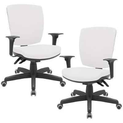 Kit 02 Cadeiras De Escritório Diretor Office Giratória Preto Alta Flexi P03 Vinil Branco - Lyam