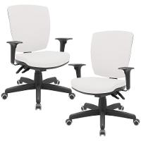 Kit 02 Cadeiras De Escritório Diretor Office Giratória Preto Alta Flexi P03 Vinil Branco - Lyam - 1
