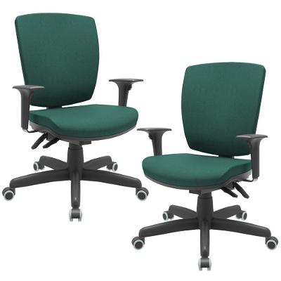 Kit 02 Cadeiras De Escritório Diretor Office Giratória Preto Alta Flexi P03 Poliéster Verde - Lyam