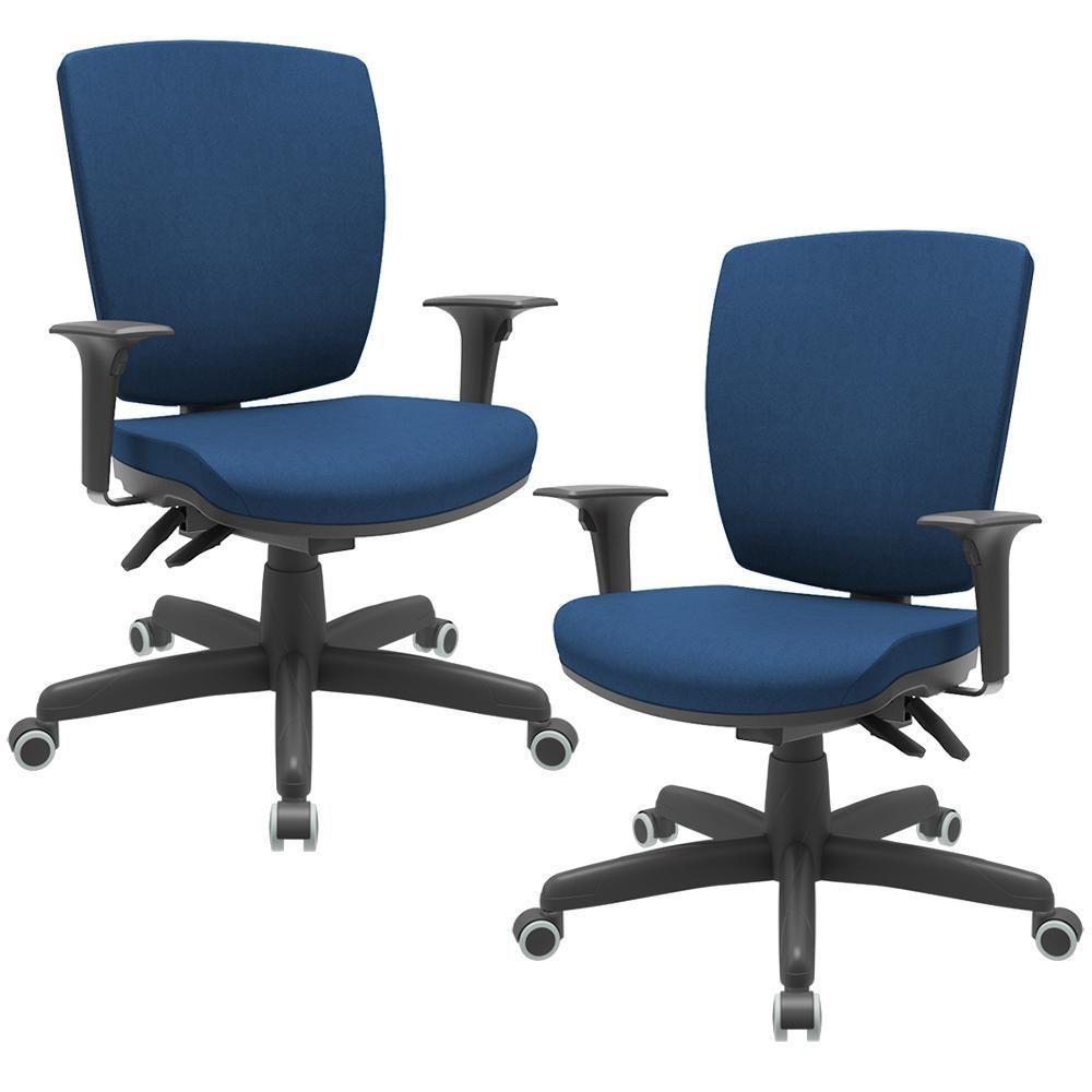 Kit 02 Cadeiras De Escritório Diretor Office Giratória Preto Alta Flexi P03 Poliéster Azul - Lyam - 1