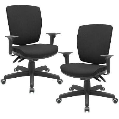 Kit 02 Cadeiras De Escritório Diretor Office Giratória Preto Alta Flexi P03 Poliéster Preto - Lyam