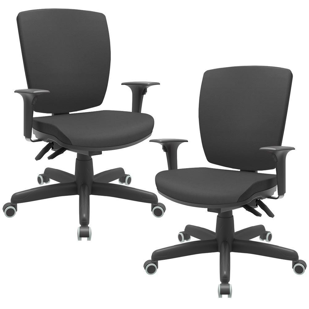 Kit 02 Cadeiras De Escritório Diretor Office Base Giratória Preto Alta Flexi P03 Vinil Preto - Lyam - 1