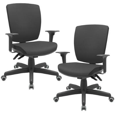 Kit 02 Cadeiras De Escritório Diretor Office Base Giratória Preto Alta Flexi P03 Vinil Preto - Lyam