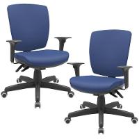 Kit 02 Cadeiras De Escritório Diretor Office Base Giratória Preto Alta Flexi P03 Vinil Azul - Lyam - 1