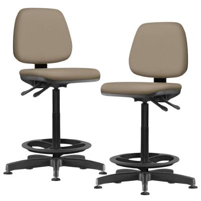 Kit 02 Cadeiras Caixa Alta Giratória Estofada Work F02 Sintético Bege Escuro - Lyam Decor