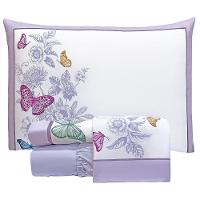 Jogo De Cama Lençol Casal Bouquet Percal 300 Fios 4 Peças - Lilás - 100% Poliéster - 1