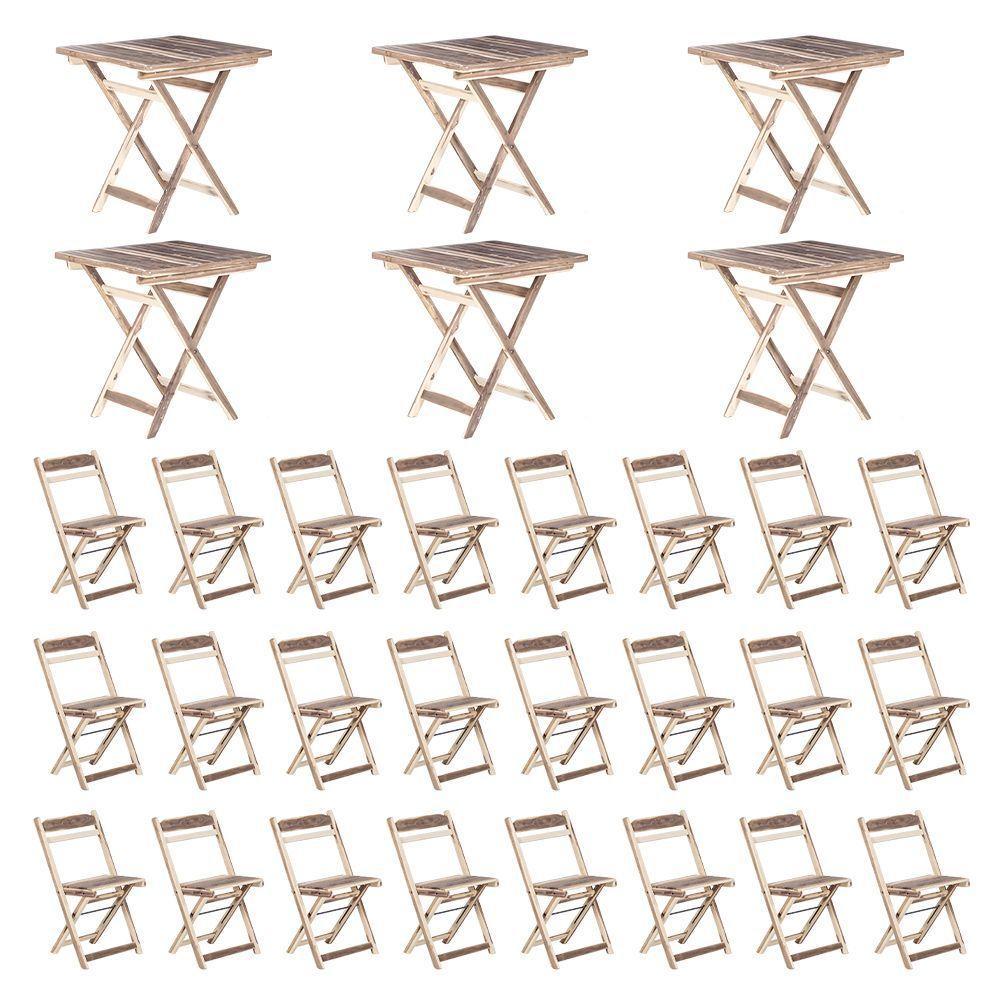 Kit 6 Mesas Dobráveis Com 24 Cadeiras 100% Madeira Maciça Ypê Natural - 2