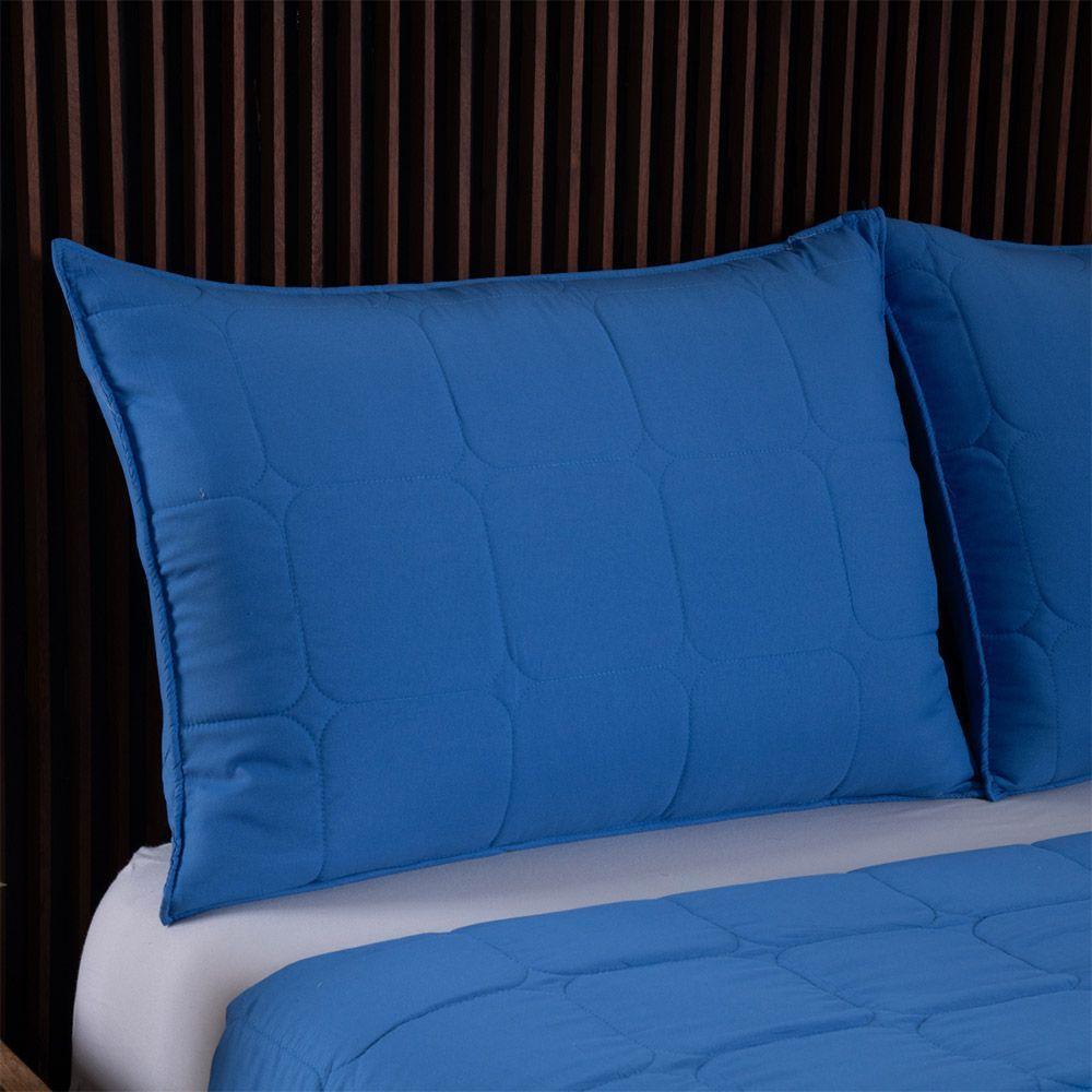 Kit Cobre Leito Colcha Lunar King 3 Peças 400 Fios Matelado Dupla Face - Azul Royal - 100% Poliéster - 5